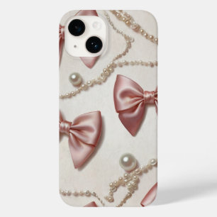 Trendy Coquette Aesthetic Pink Bows & Pearls Phone Case-Mate iPhone 14 Case