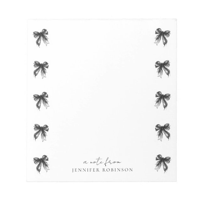 Trendy Coquette Bows Black w/ Name Notepad (Front)