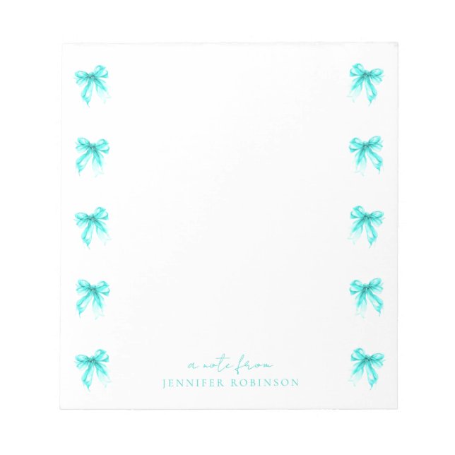 Trendy Coquette Bows Turquoise w/ Name Notepad (Front)