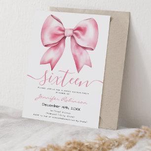 Trendy Coquette Pink Blush Bow Sweet 16 Party Invitation
