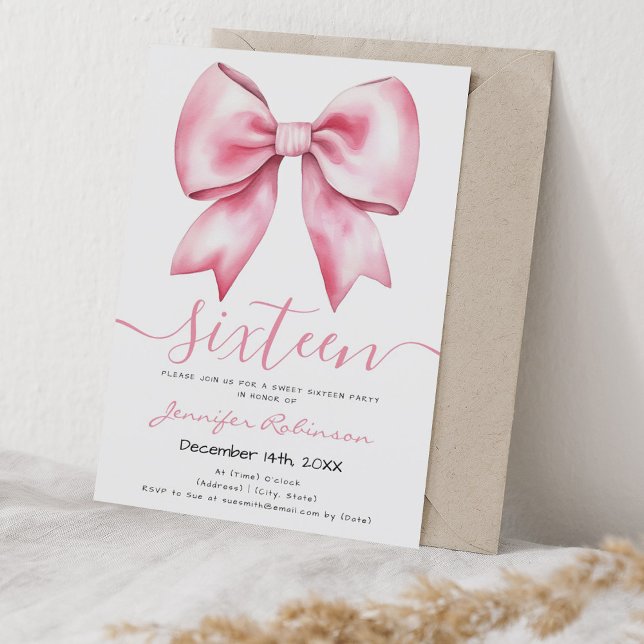 Trendy Coquette Pink Blush Bow Sweet 16 Party Invitation (Trendy Coquette Pink Blush Bow Sweet 16 Party Invitation)