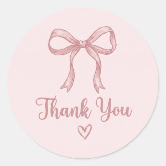 Trendy Coquette Pink Bow Cute Thank You Round Stic Classic Round Sticker