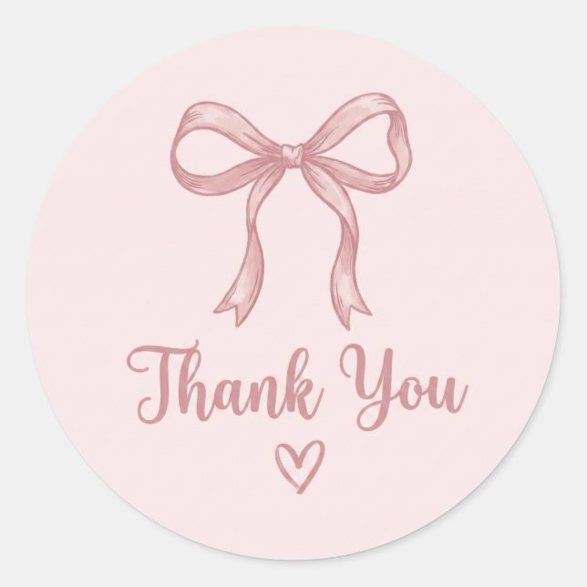 Trendy Coquette Pink Bow Cute Thank You Round Stic Classic Round Sticker (Front)