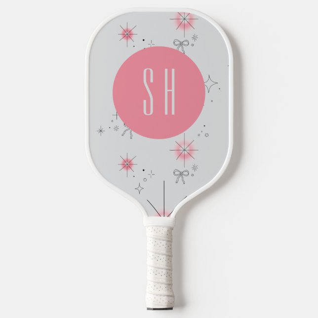 Trendy Coquette Pink Monogrammed Pickleball Paddle (Front)