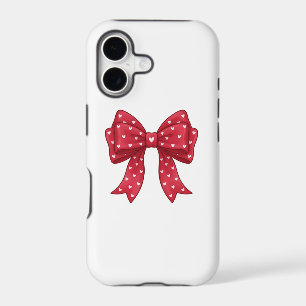 Trendy Coquette Red Ribbon Bow with White Hearts