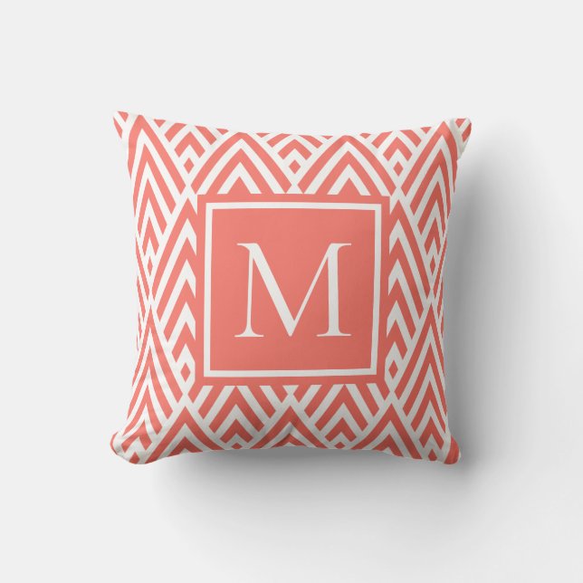 Trendy Coral Arrow Diamond Pattern With Monogram Cushion (Front)