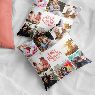 Trendy Coral Best Friends Forever Photo Collage Cushion