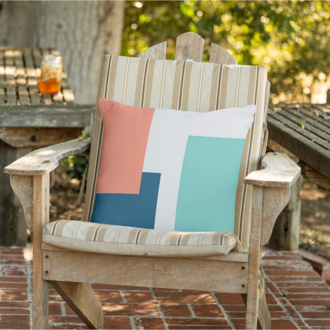 Trendy Coral Blue Green Grey Colour Block Pattern Cushion (Chair)