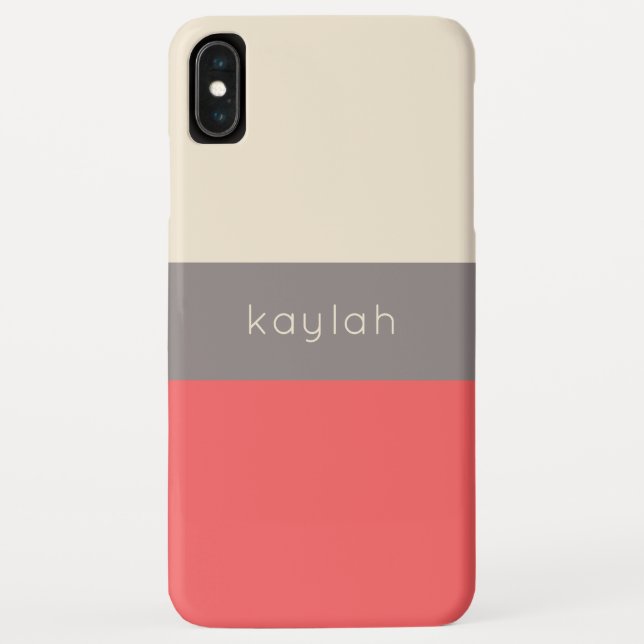 Trendy Coral Colour Block Pattern with Name Case-Mate iPhone Case (Back)