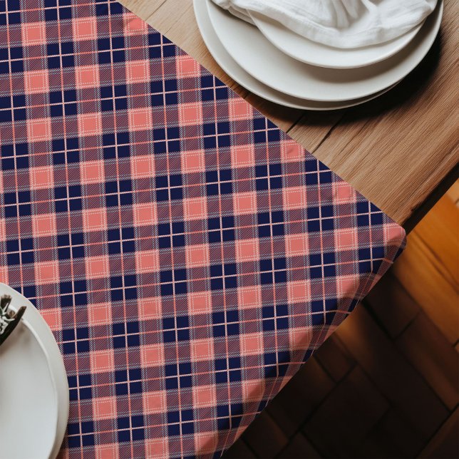Trendy Coral Navy Bold Plaid for Entertaining Long Table Runner (Trendy Coral Navy Bold Plaid for Entertaining)