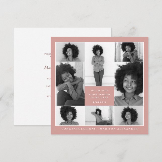 Trendy Coral Photo Collage Graduation Party Invitation (Front/Back)