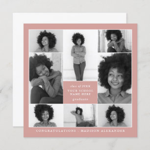 Trendy Coral Photo Collage Graduation Party Invitation