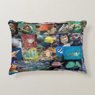 Trendy Coral Reef Marine Life: Fish and Animals Decorative Cushion