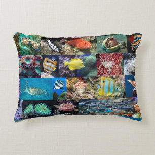Trendy Coral Reef Marine Life: Fish and Animals Decorative Cushion