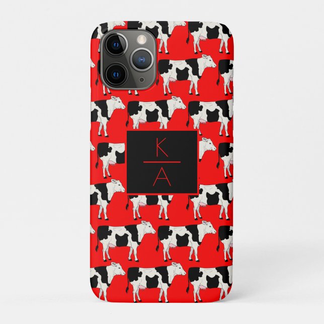 Trendy Cow Editable Monogram Red Iphone case (Back)