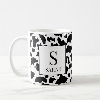 Trendy Cow Print Monogram Initial Name Mug