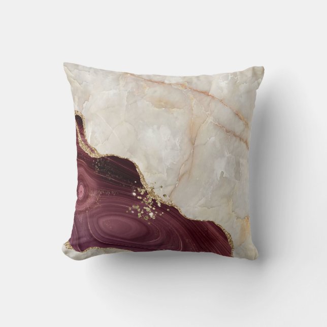 Trendy Cream Burgundy Marble Stone Texture   Cushion (Front)