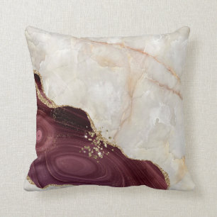 Trendy Cream Burgundy Marble Stone Texture   Cushion