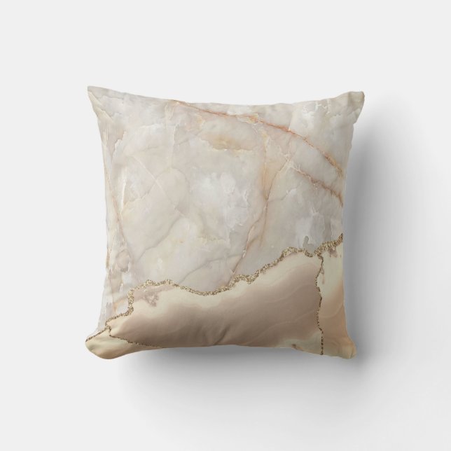 Trendy Cream Marble Stone Texture Gold Touch Cushion (Front)