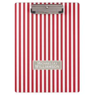 Trendy Crimson Bright Red & White Striped Elegant Clipboard