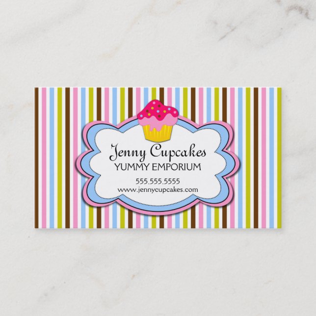 Trendy Cupcake Bakery Business Cards (Front)