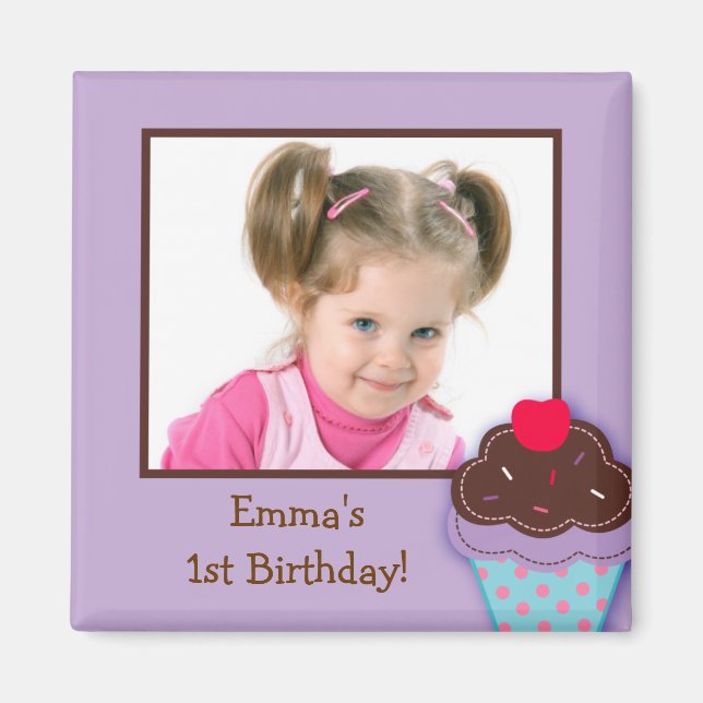 Trendy Cupcake Birthday Party Favour Magnets (Front)