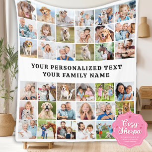 Trendy Custom 36 Photos Collage Cute Modern Family Sherpa Blanket