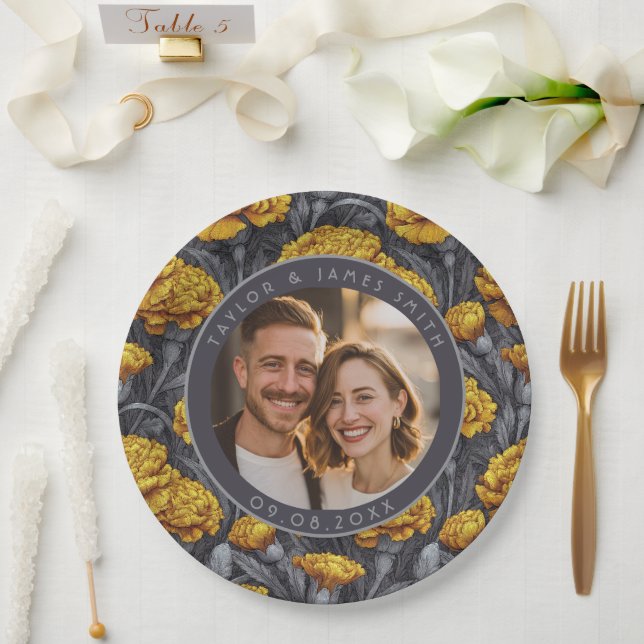 Trendy Custom Carnation Flower Spring Wedding Paper Plate (Wedding)