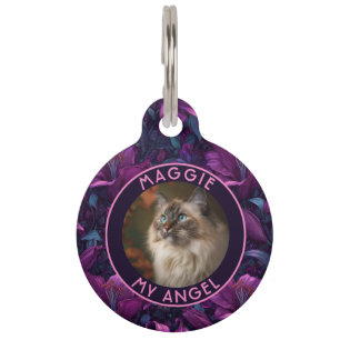 Trendy Custom Cat Mum Gift Lilies Motif Pet Tag