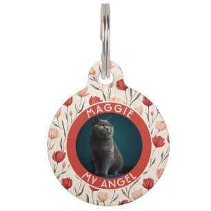 Trendy Custom Cat Mum Gift Tulip Motif Pet Tag
