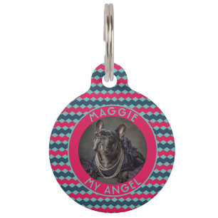 Trendy Custom Cat Owner Gift Chevron Pattern Pet Tag