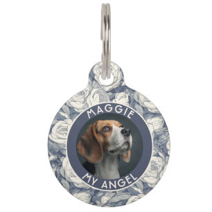 Trendy Custom Dog Lover Present Rose Pattern Pet Tag