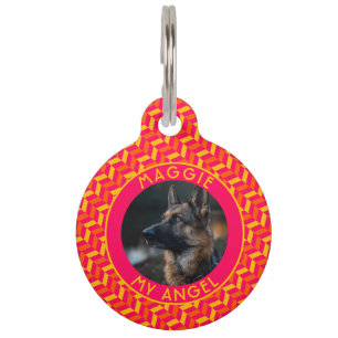 Trendy Custom Dog Mom Gift Abstract Chevron Pet Tag
