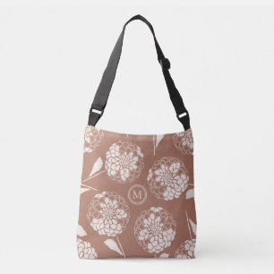 Trendy custom mocha brown dahlia block print crossbody bag
