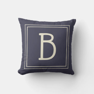 Trendy Custom Monogrammed Initial Chic Blue Tan Cushion
