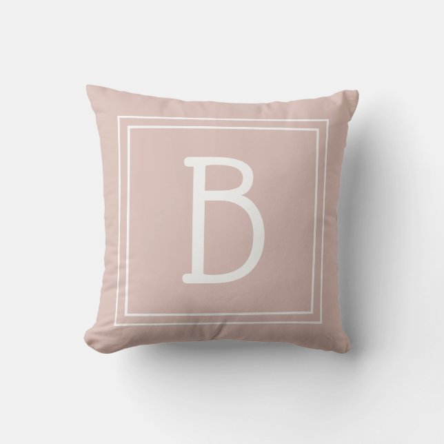 Trendy Custom Monogrammed Initial Chic Pink White Cushion (Front)