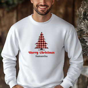 Trendy Custom Name Buffalo Plaid Tree Xmas Hoodie