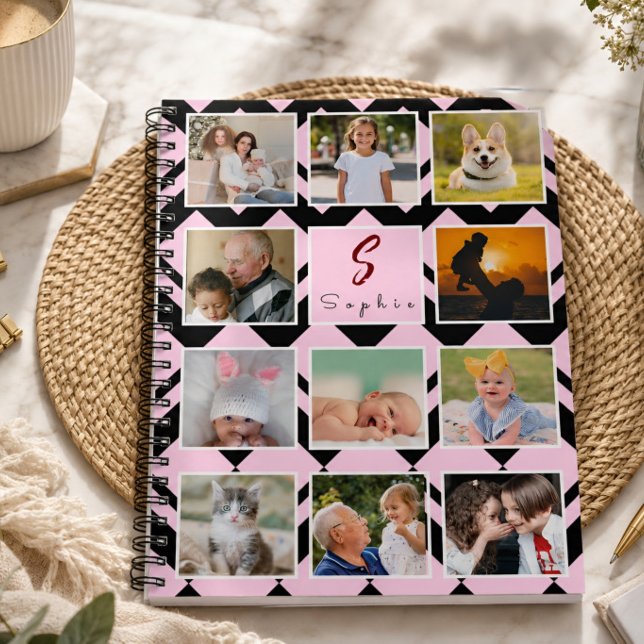 Trendy Custom Name Monogram 11 Photos Collage Notebook (Creator Uploaded)