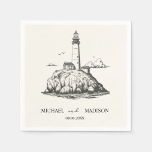 Trendy Custom Nautical Seaside Lighthouse Wedding Napkin
