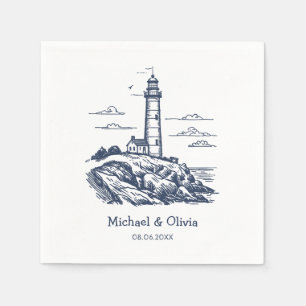 Trendy Custom Nautical Seaside Lighthouse Wedding Napkin