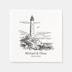 Trendy Custom Nautical Seaside Lighthouse Wedding  Napkin