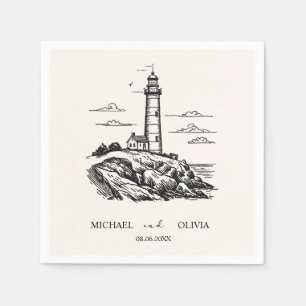Trendy Custom Nautical Seaside Lighthouse Wedding  Napkin