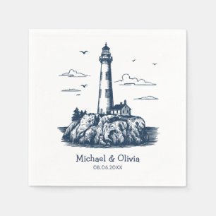 Trendy Custom Nautical Seaside Lighthouse Wedding  Napkin