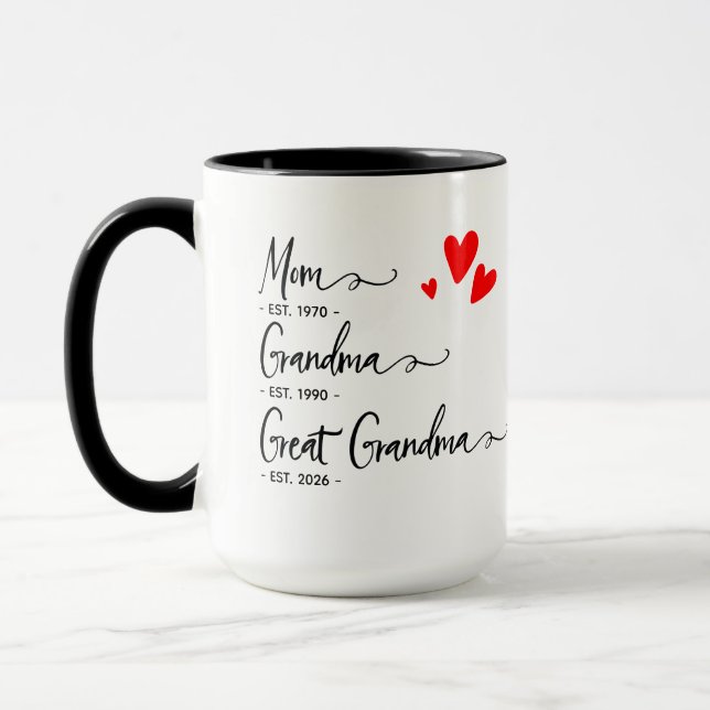 Trendy Custom Year Mom Grandma Great Grandma Mug (Left)
