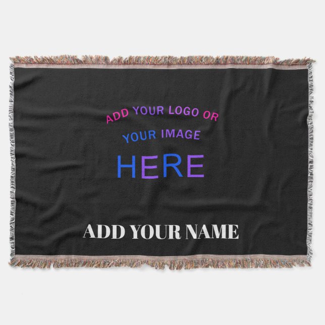 Trendy Customisable Personalised Branding Black Throw Blanket (Front)