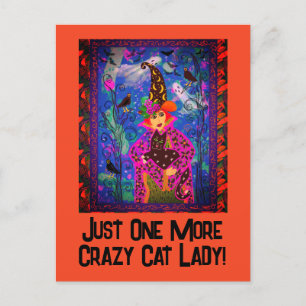 Trendy Customised Crazy Cat Lady Witch Halloween   Postcard