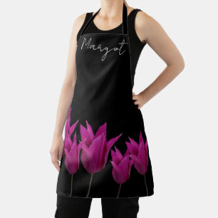 Trendy customizable M monogram purple tulip flower Apron