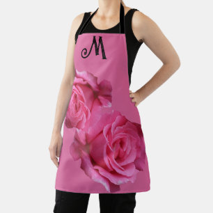 Trendy customizable M name pink rose flower floral Apron