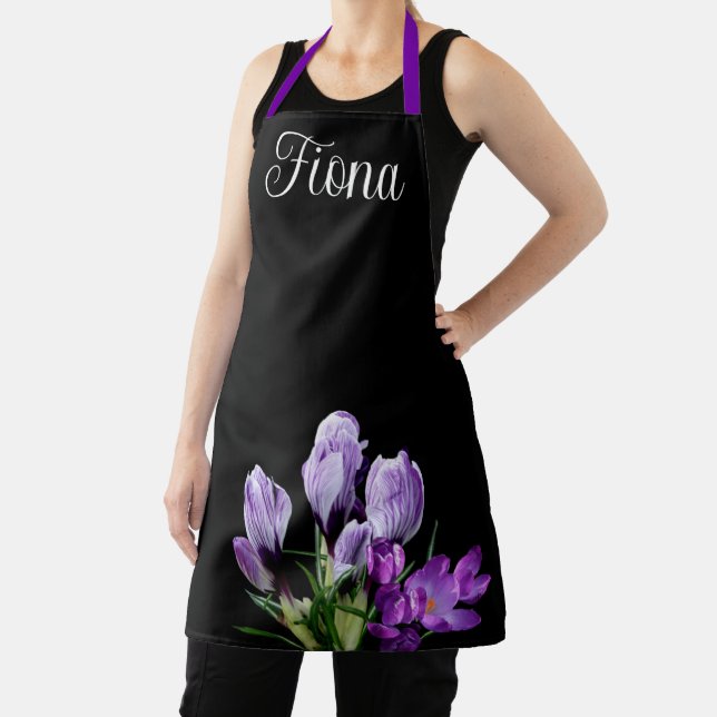 Trendy customizable name Fiona purple flower boho  Apron (Insitu)