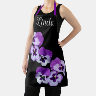 Trendy customizable name Linda purple flower boho  Apron